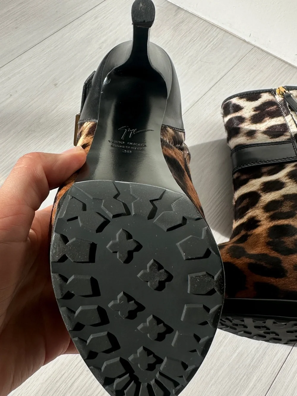 Giuseppe Zanotti Leopard Print Platform Ankle Boots with Gold Buckle